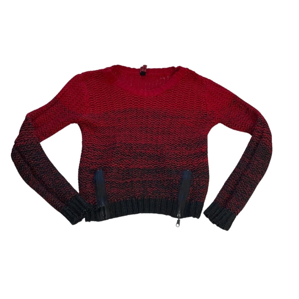 Yoki Red and Black Gradient Crew Neck Sweater